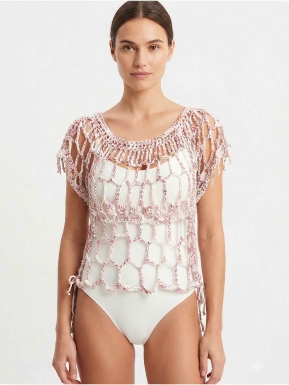 Handmade Crochet Open Work Top One Of A Kind Shaded Crimson 100% Cotton Versatil - Picture 3 of 16